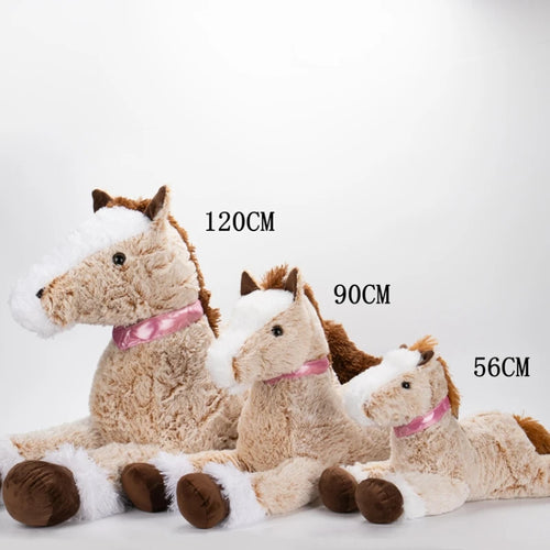 "Giant Lying Plush Horse Toy Set (120/90/56cm) - Soft Stuffed Animal Cuddly Pillow for Kids & Adults, Lifelike Brown Pony Gift for Bedroom Decor, Hugging Companion"