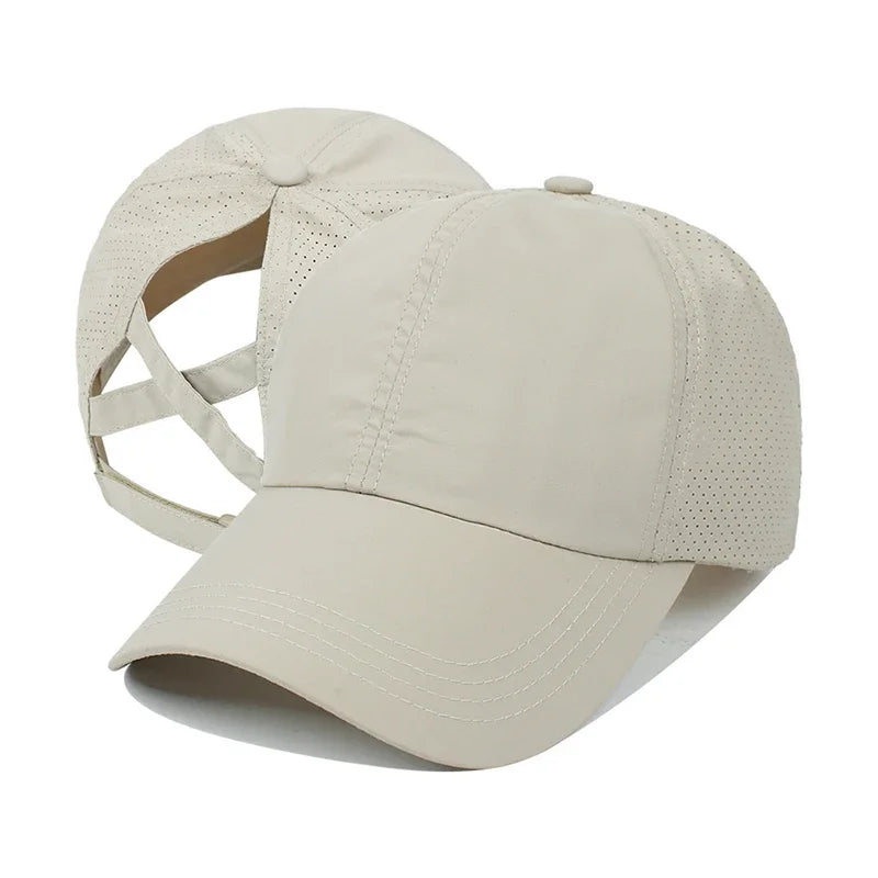 Women’s Quick-Dry Mesh Ponytail Baseball Cap – Cross Strap Athletic Golf Hat