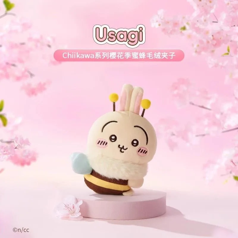Chiikawa Sakura Season Bee Plush Doll - Cute Stuffed Animal in White/Deep Blue/Orange, Soft Huggable Companion for Kids & Fans