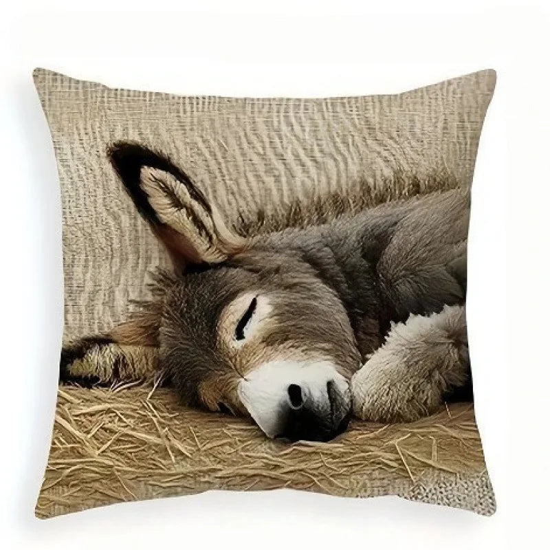 Storybook Animal Stitch-Effect Printed Pillow Cover