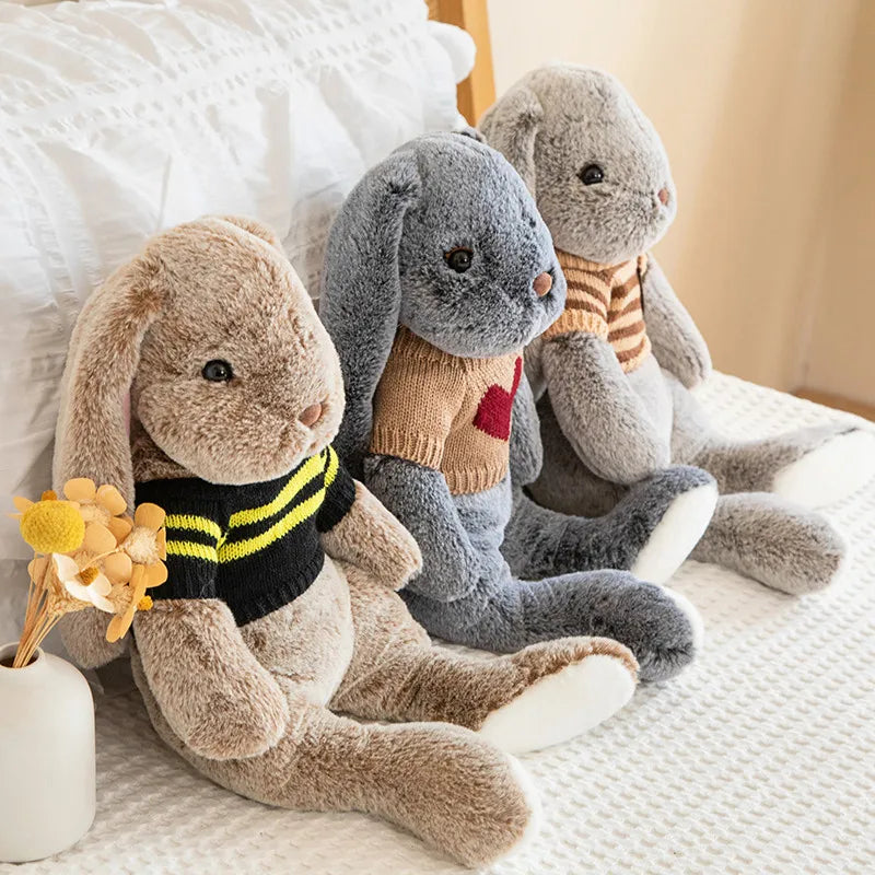 Cute Big Ear Bunny Plush Doll Cartoon Stuffed Animals Rabbit Wear Sweater Soft Baby Accompany Sleeping Pillow Girl Birthday Gift