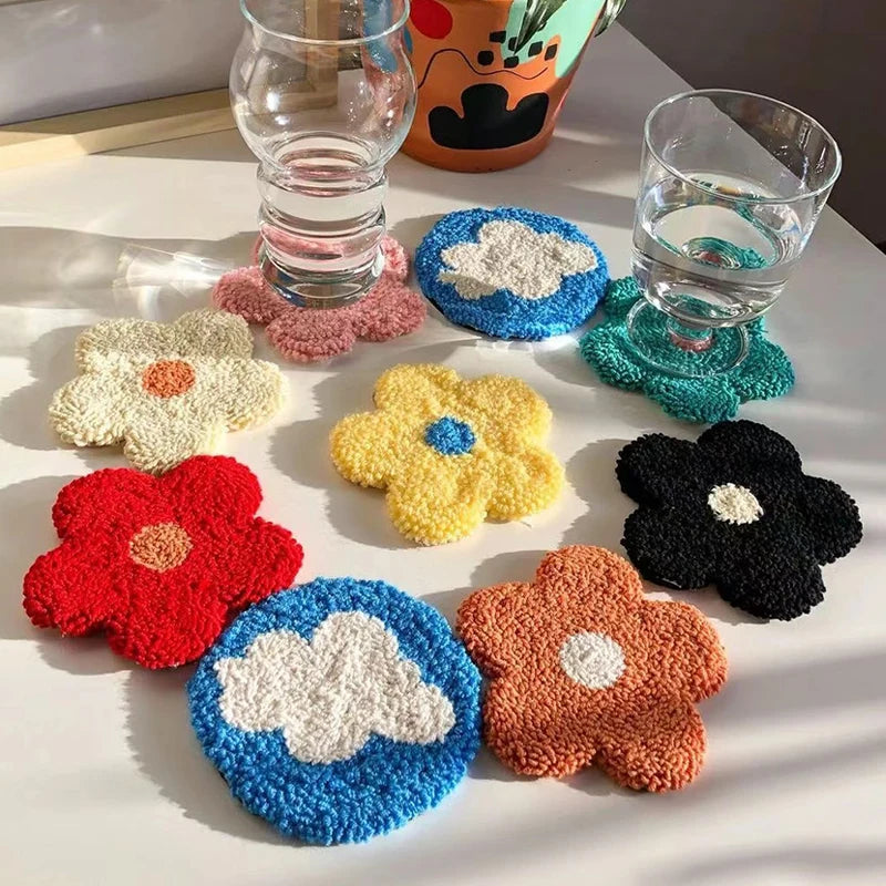 Floral Punch Needle Coaster Craft Kit for Beginners Handmade Embroidered Mug Rugs and Gifts