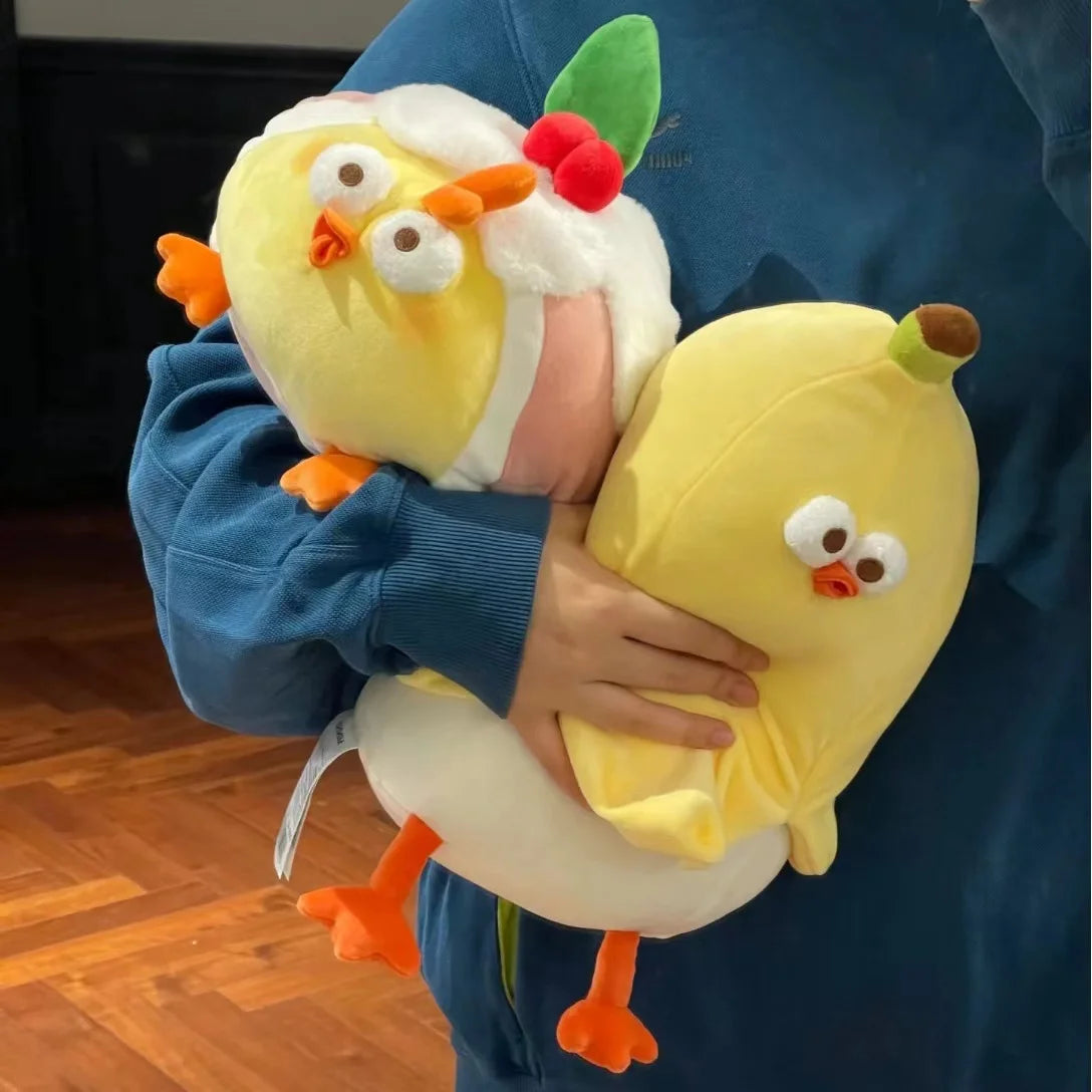 Hot Internet Celebrity Lovely Cartoon Banana Chicken Pillow Soft Stuffed Toy Fruit Chick Doll Sofa Cushion Home Decor Kids Gifts