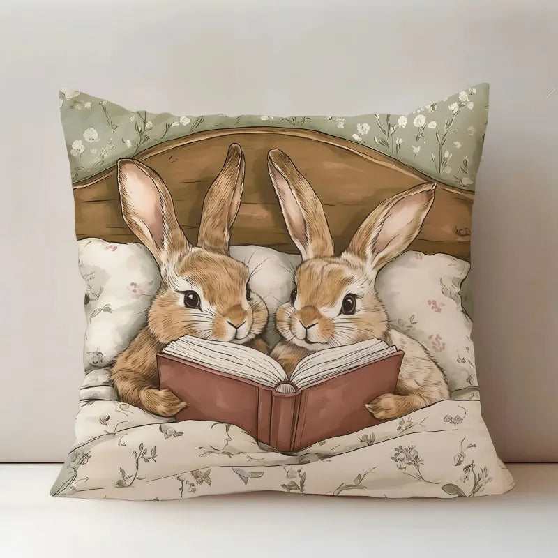 Storybook Animal Stitch-Effect Printed Pillow Cover