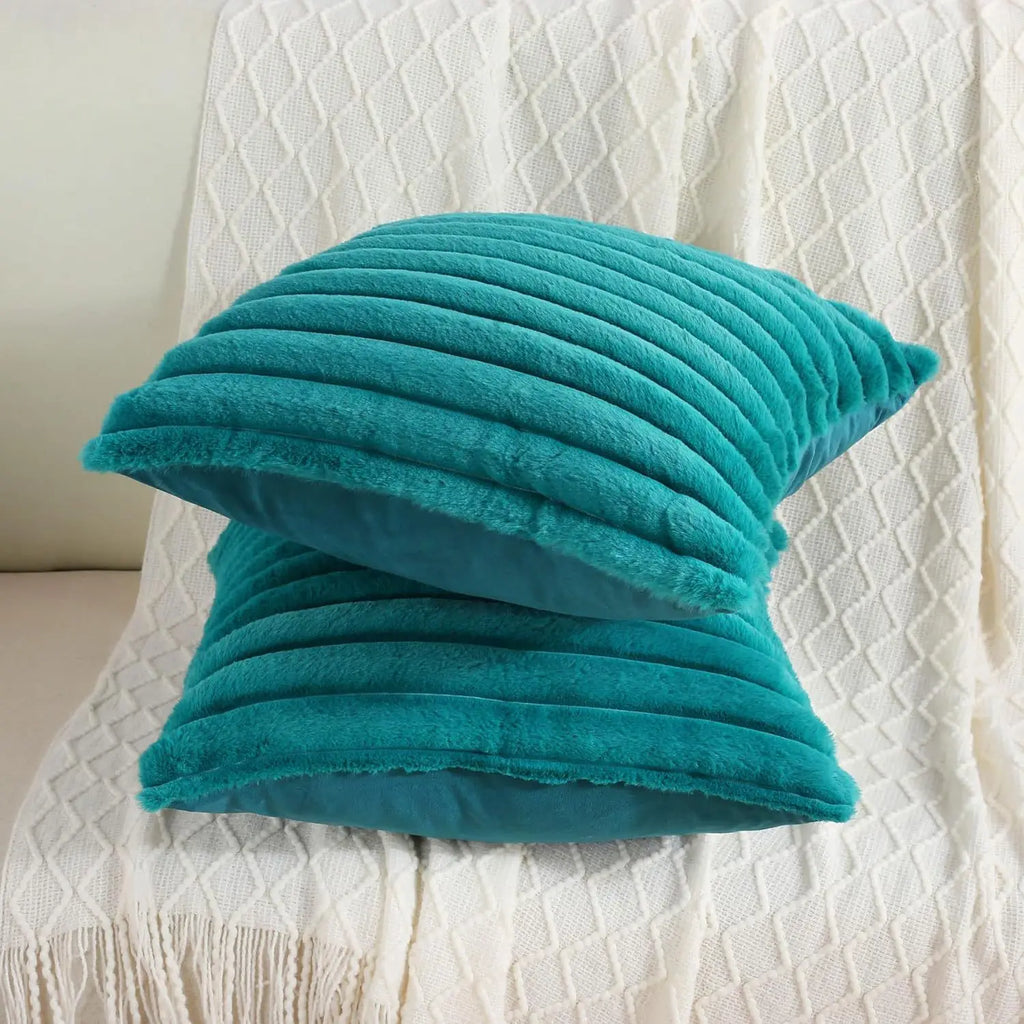 40x40 45x45 Faux Rabbit Fur Square Cushion Cover New Big Thick Striped Super Soft Solid Color Pillow Cover Sofa Decor Pillowcase