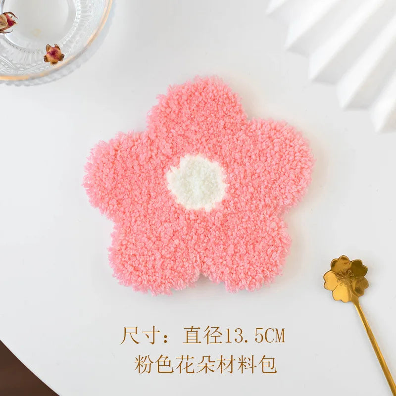 Three Dimensional Floral Punch Needle Coaster Craft Kit for Beginners Handmade Mug Rugs