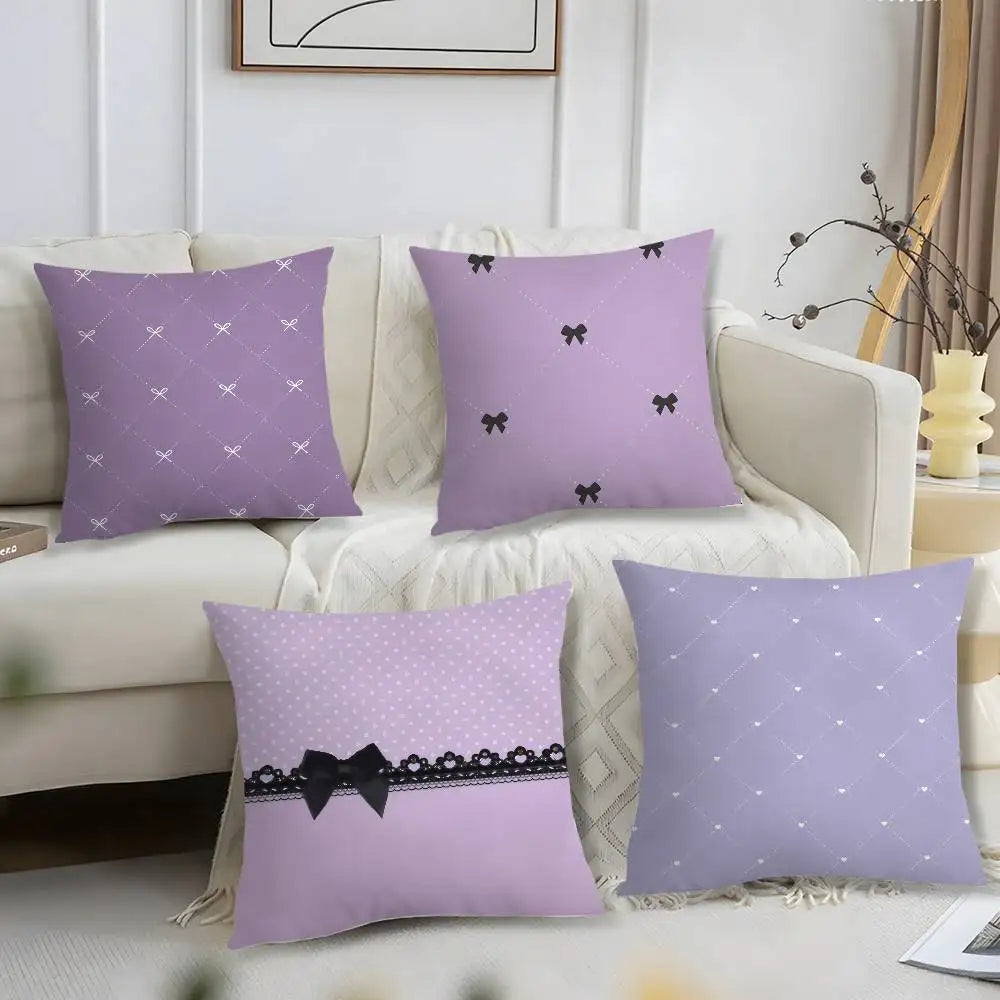 Lavender Bow Short Plush Pillow Cover