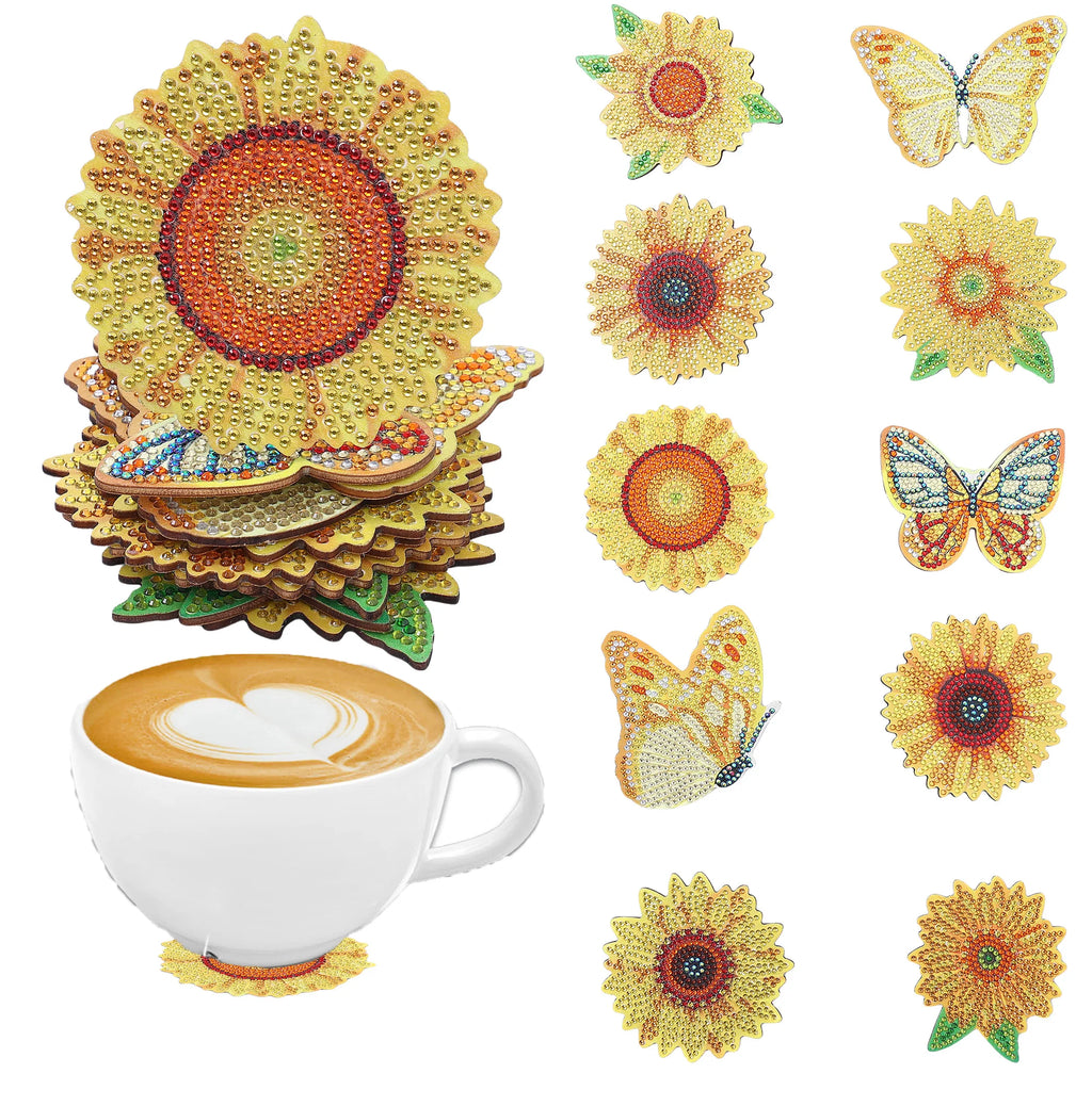 Floral Diamond Painting Coaster Craft Kit Set of 10 for Creative Table Decor and Gifts