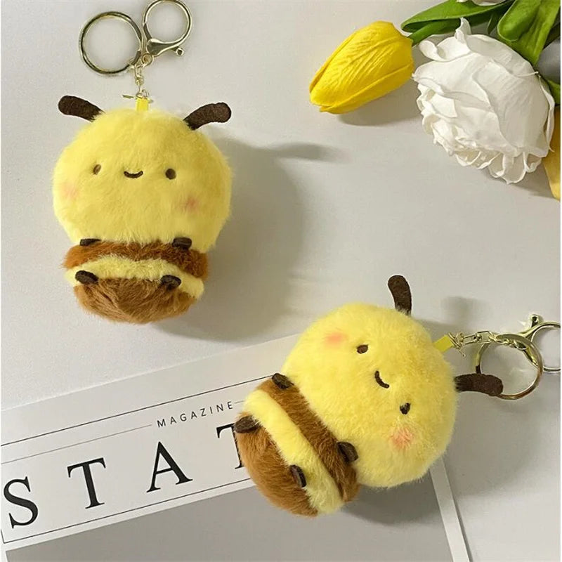 1PCS 8CM Cute Little Bee Doll Plush Toy KeychainPendant Children's Backpack Accessories Holiday Gifts