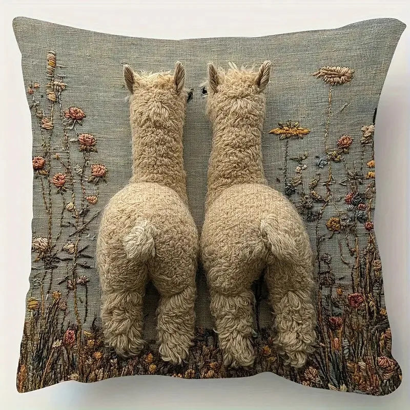 Storybook Animal Stitch-Effect Printed Pillow Cover