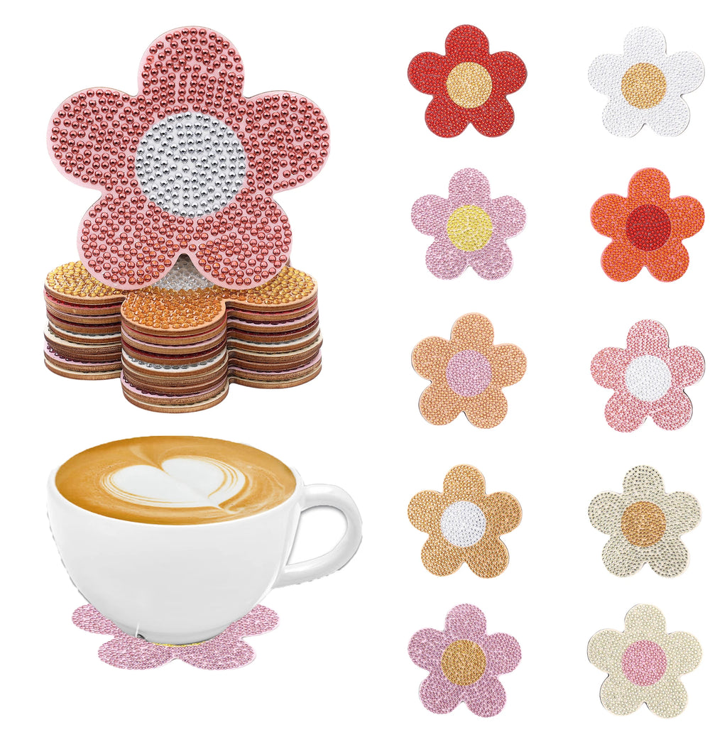 Floral Diamond Painting Coaster Craft Kit Set of 10 for Creative Table Decor and Gifts