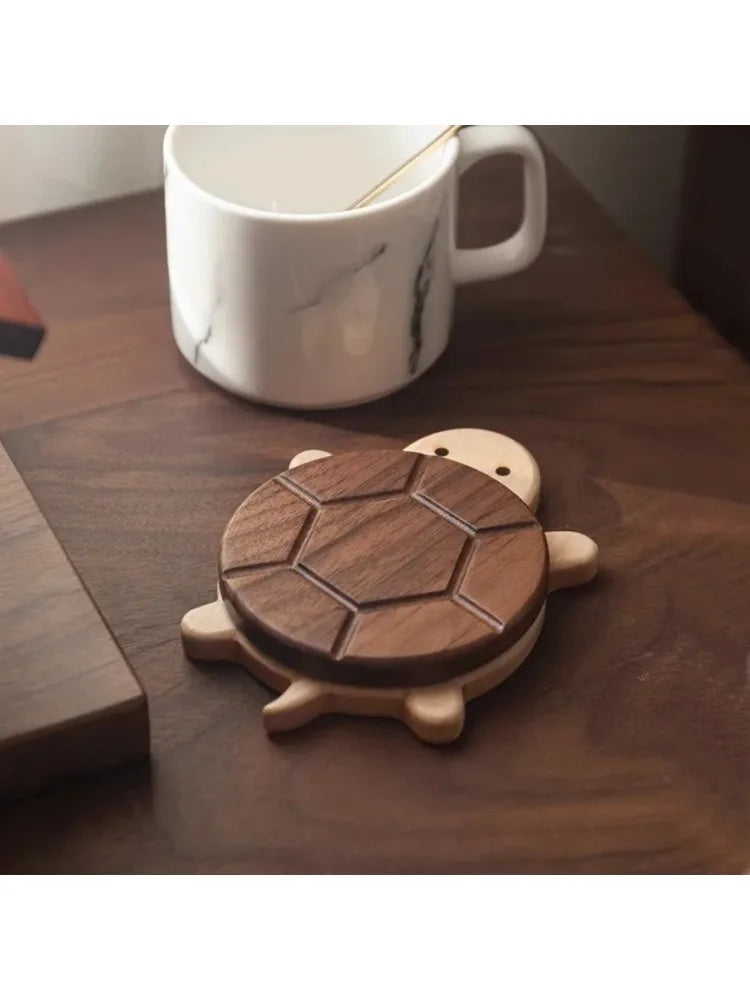 Turtle-Shaped Black Walnut Wood Tea Mat, Decorative Wooden Pad for Teapots, Coffee Corners and Nature-Inspired Tables