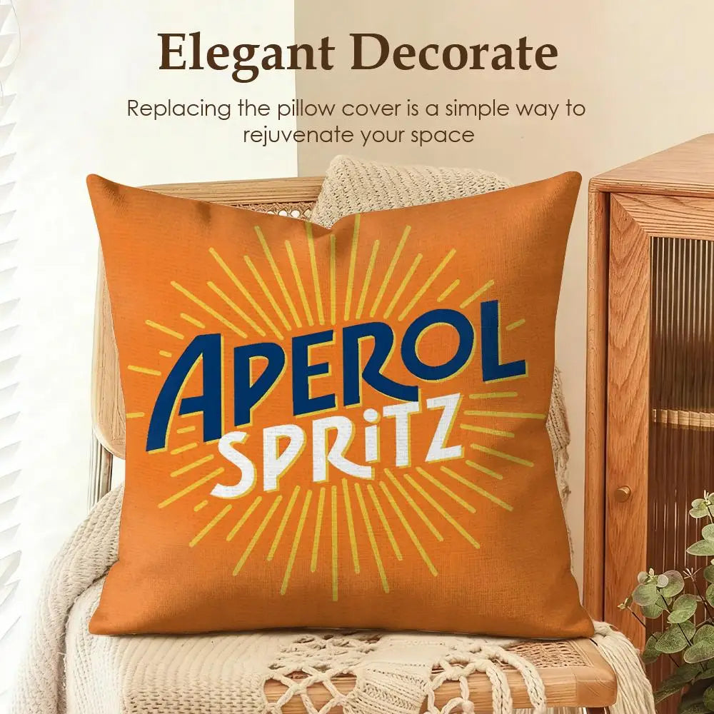 LOGO A-APEROL SPRITZ Cushion Cover Natural Linen Organic Fabric Double-Sided Printing Sofa Home Decor Gift Pillow Case