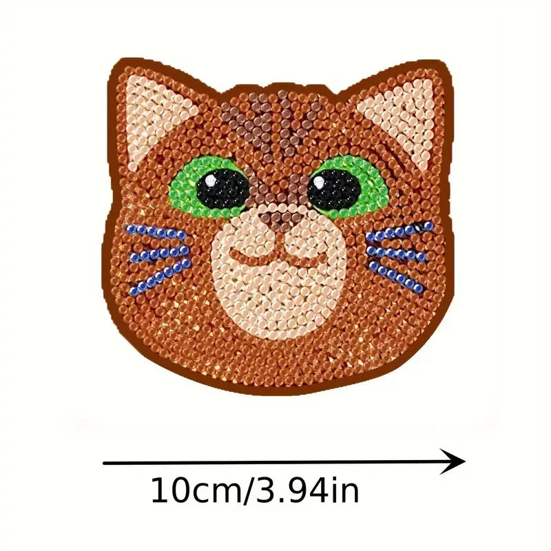 Cute Cat DIY Diamond Painting Coaster Kit Set of 10 | Colorful Round Mosaic Cup Mats for Craft Lovers