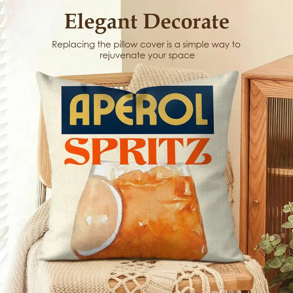 LOGO A-APEROL SPRITZ Cushion Cover Natural Linen Organic Fabric Double-Sided Printing Sofa Home Decor Gift Pillow Case