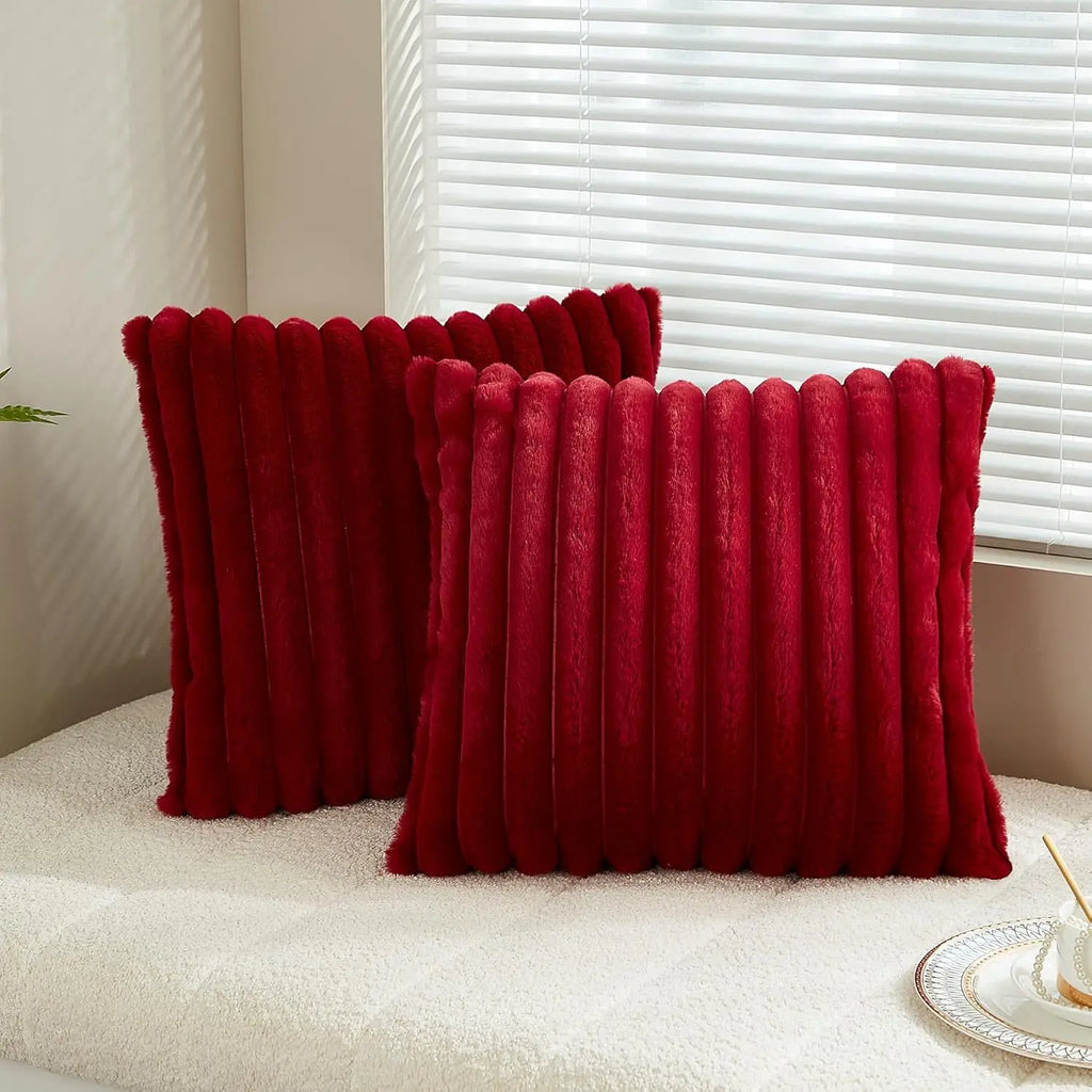 40x40 45x45 Faux Rabbit Fur Square Cushion Cover New Big Thick Striped Super Soft Solid Color Pillow Cover Sofa Decor Pillowcase
