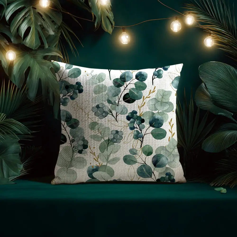 Watercolor Eucalyptus Botanical Pillow Cover – Sage Green