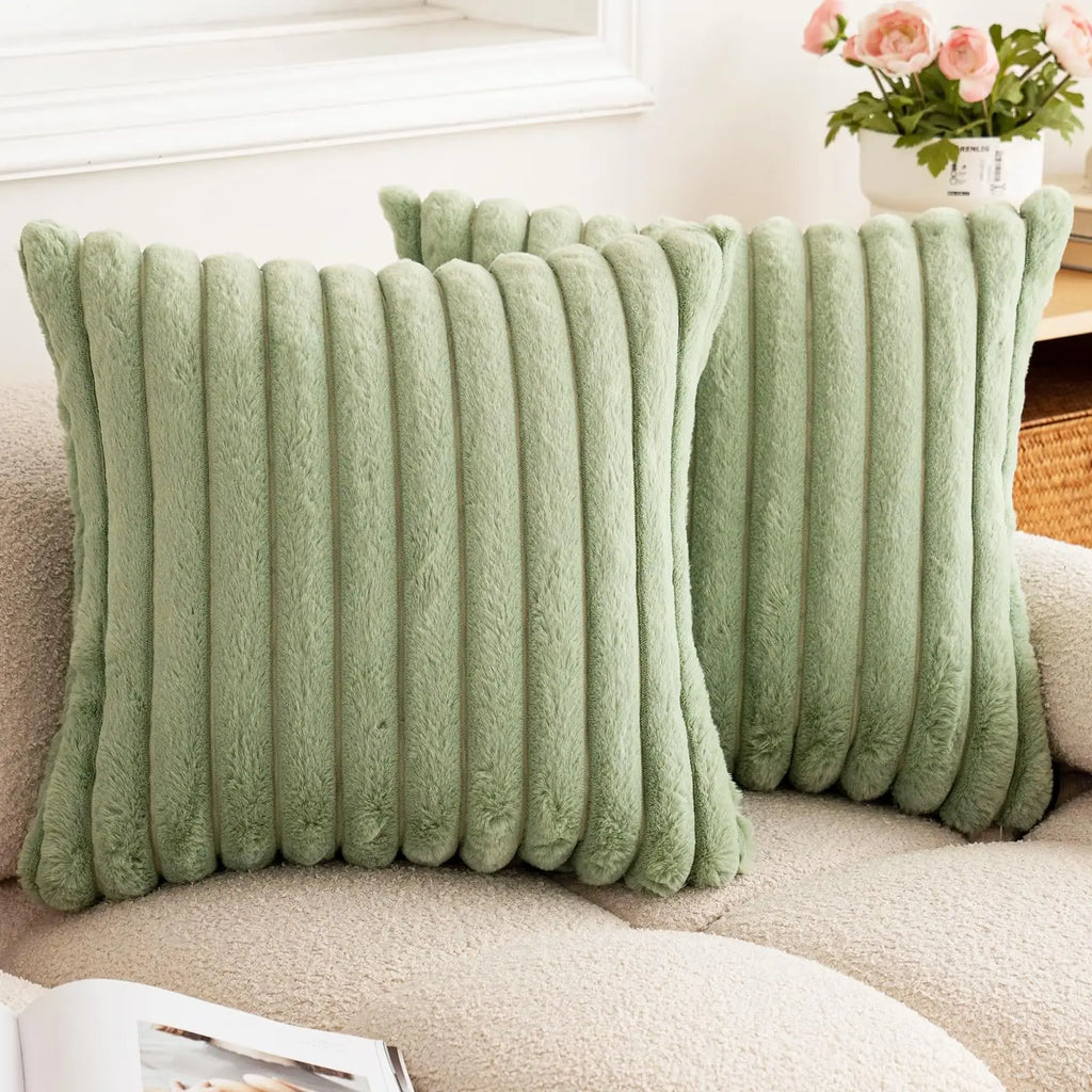 40x40 45x45 Faux Rabbit Fur Square Cushion Cover New Big Thick Striped Super Soft Solid Color Pillow Cover Sofa Decor Pillowcase