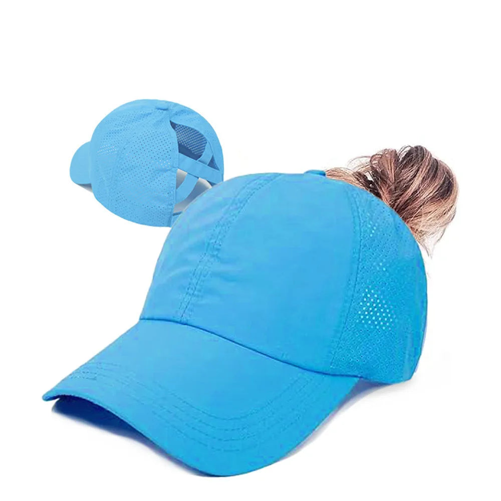 Women’s Quick-Dry Mesh Ponytail Baseball Cap – Cross Strap Athletic Golf Hat