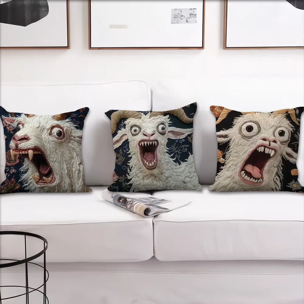Spooky Goat Face 2D cushion cover For Pillow Sofa Printing Decoration Room Home Office Coffee Shop Car Nordic Simplicity