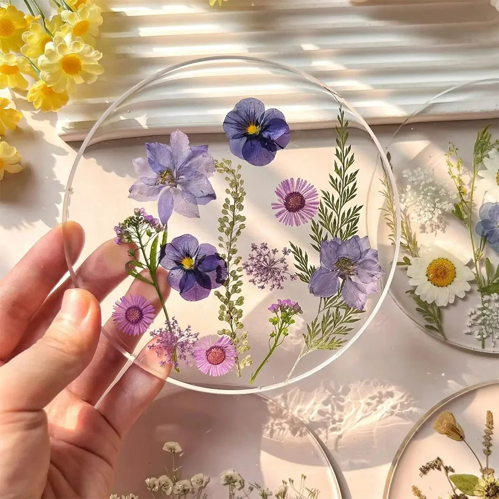 Clear Floral Acrylic Drink Coaster Set for Coffee Tables Wedding Decor and Everyday Entertaining