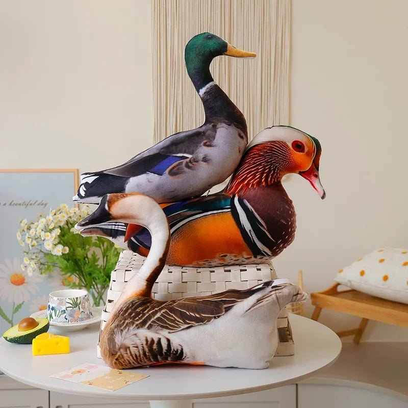 Simulation 3D Bird Plush Toy Stuffed Goose Chicken Rooster Hen Duck Pigeon Dove Parrot Pheasant Mandarin Duck Pillow Cushion