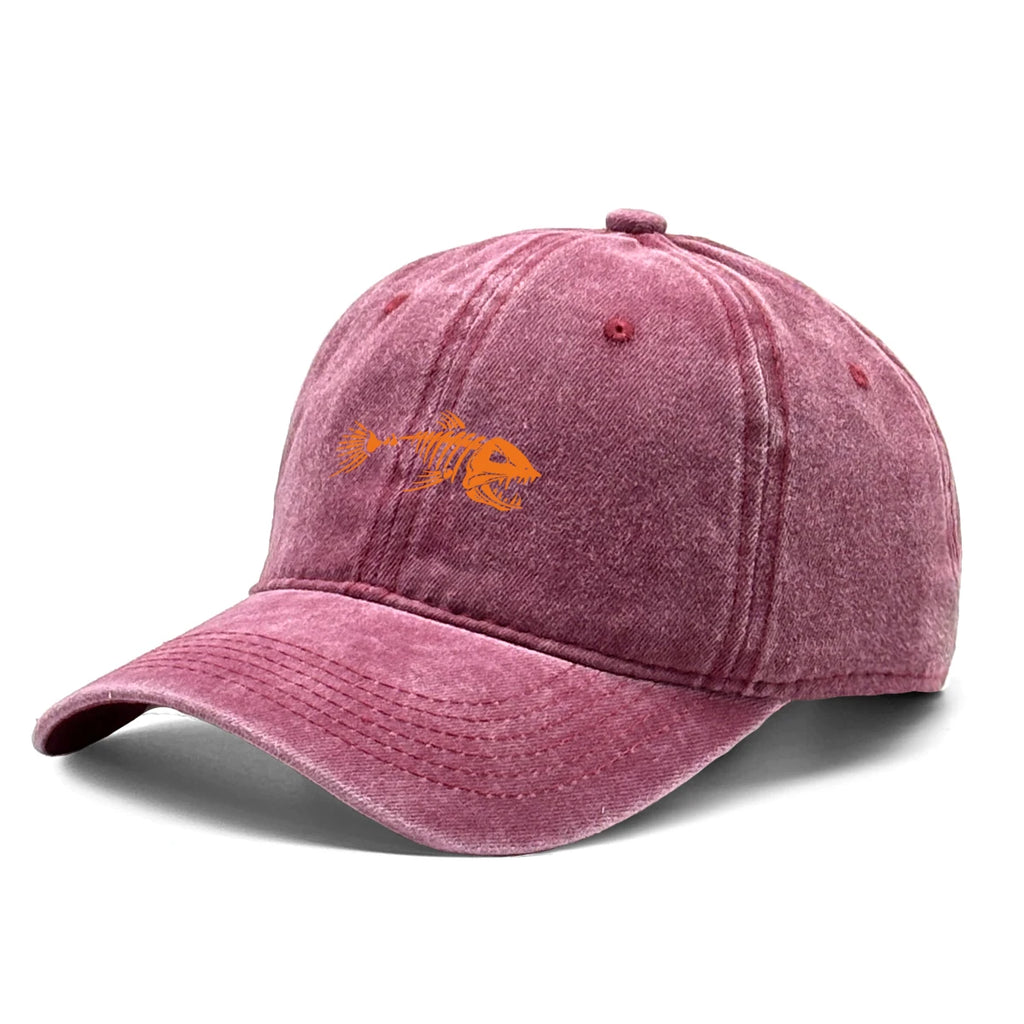 Vintage Washed Fish Skeleton Baseball Cap | Distressed Unisex Snapback Trucker Hat