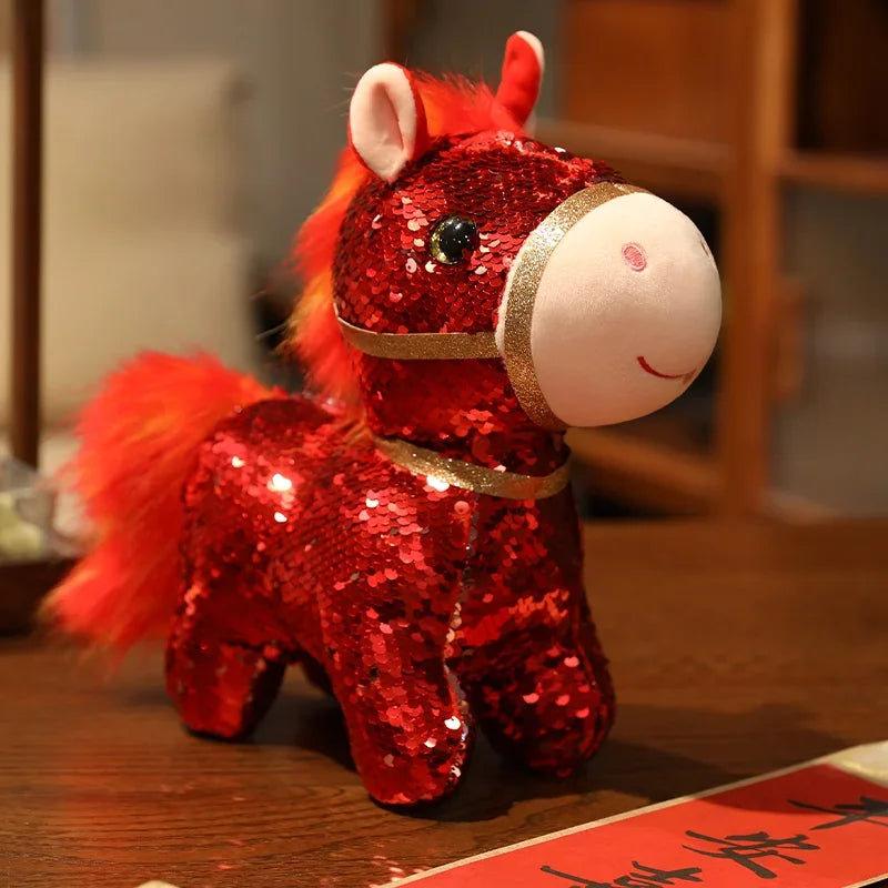 Sparkling Iridescent Glitter Horse Soft Plush Toy Calming Stress Relief Hug Pillow Cute Pendent Bag Home Decor Gift