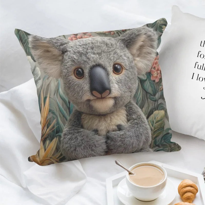 Storybook Animal Stitch-Effect Printed Pillow Cover