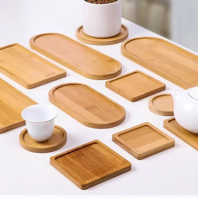 Natural Bamboo Plant Saucer and Mini Decorative Tray, Choice of Round, Oval, Heart, Square and Rectangle Styles