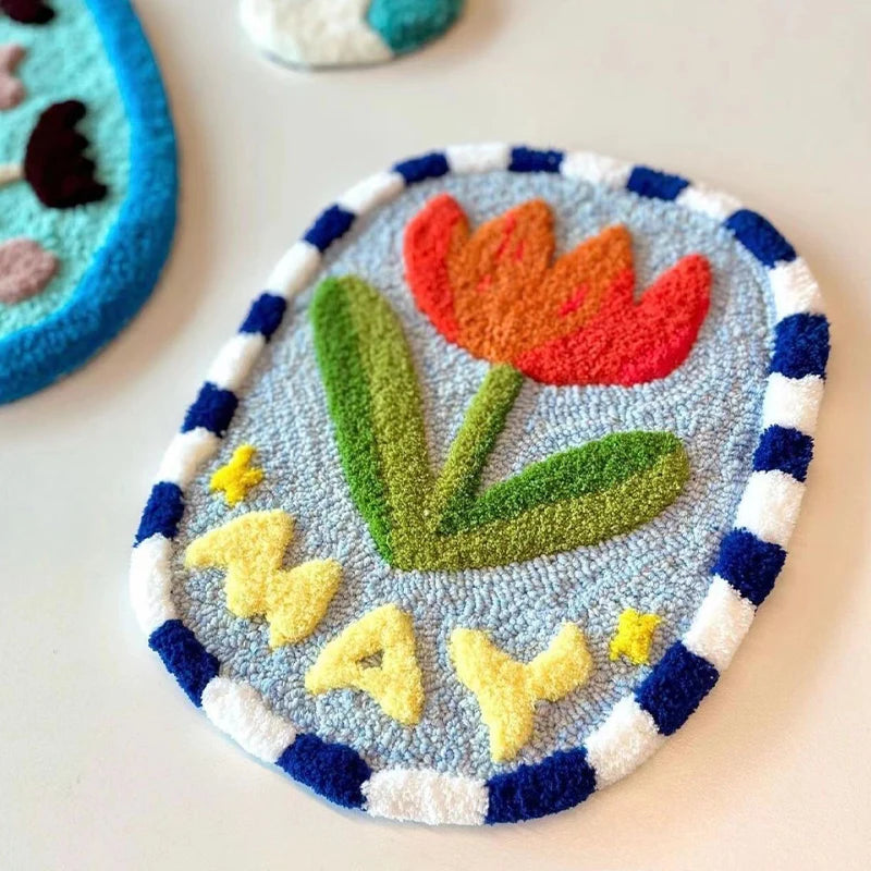 Three Dimensional Floral Punch Needle Coaster Craft Kit for Beginners Handmade Mug Rugs
