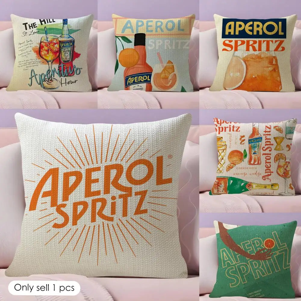 LOGO A-APEROL SPRITZ Cushion Cover Natural Linen Organic Fabric Double-Sided Printing Sofa Home Decor Gift Pillow Case