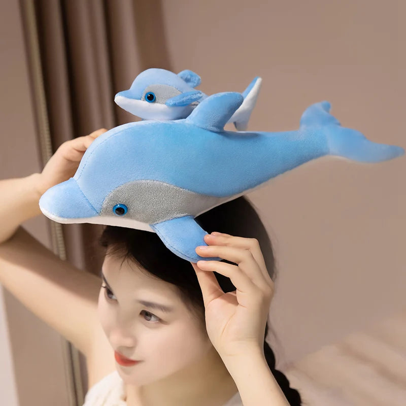 New Lovely Mother And Son Blue Dolphin Plush Toys Stuffed Soft Cute Animal Dolls Sofa Decor Baby Pillow Cushion for Kids Gifts