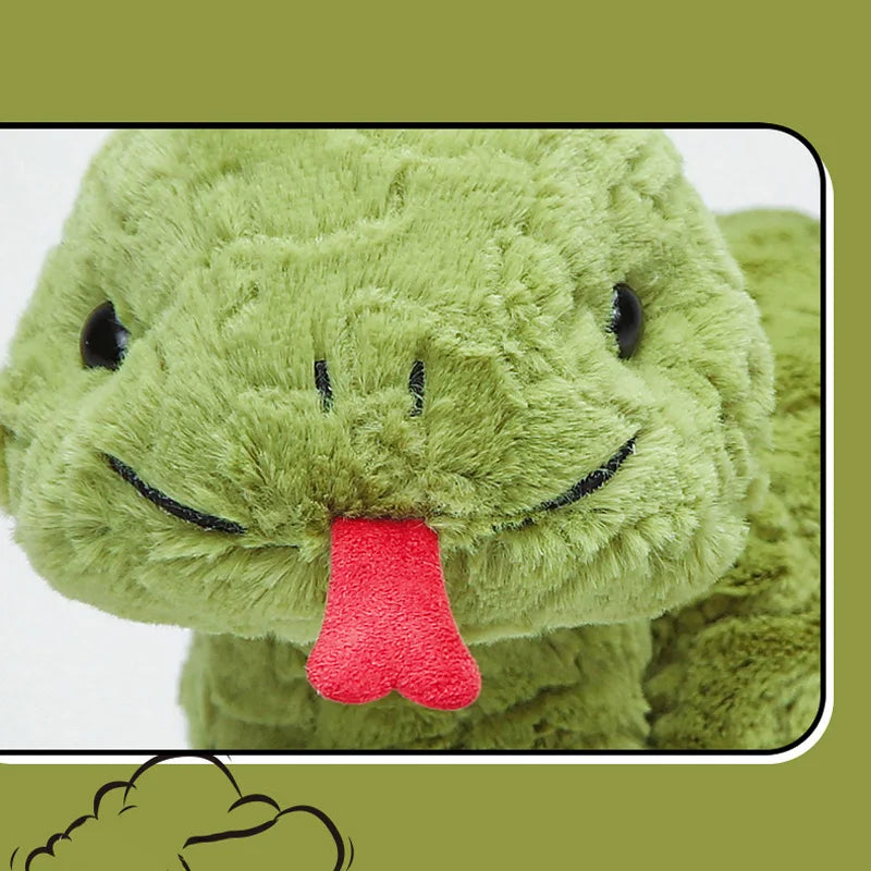 80cm Green Sticking Tongue Outcartoon Steve Snake Soft Plush Animal Toy Cute New Funny Snake Holiday Birthday Gift for Children