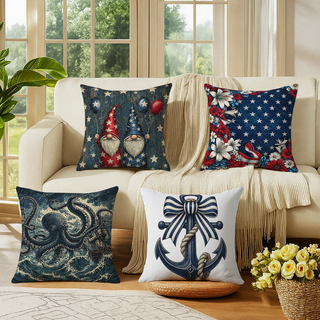 Midnight Cottage Printed Pillow Cover – 44 × 44 cm
