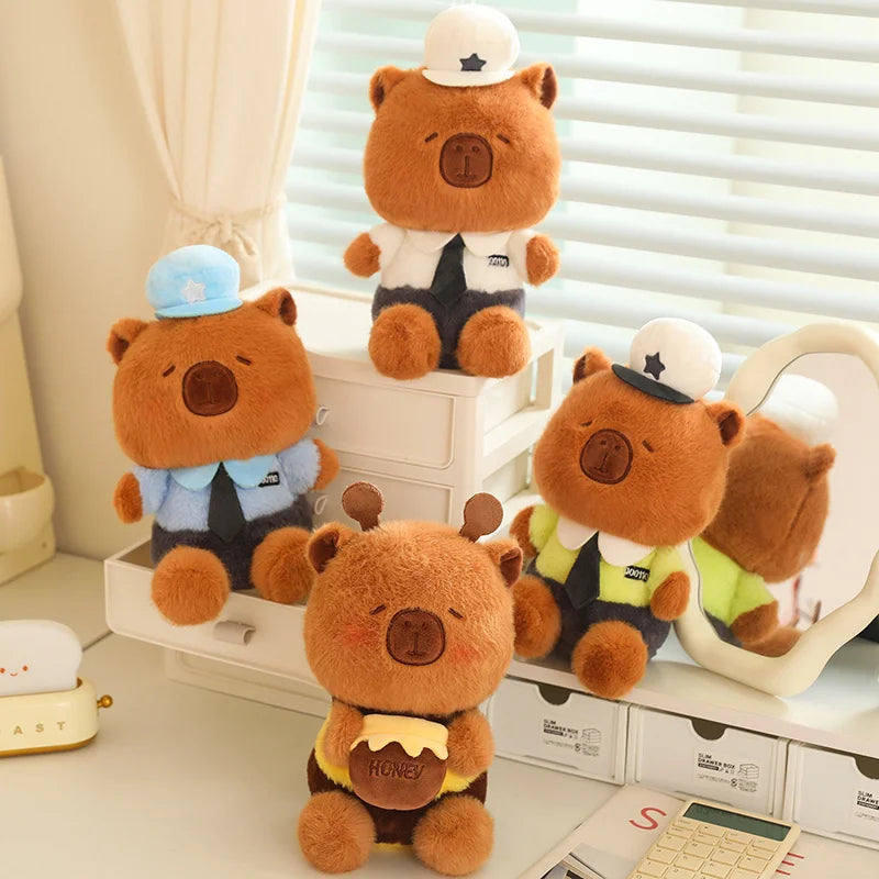 25CM Cute Sitting Capybara Plush Toys Small Capybara Cosplay Policeman Stuffed Doll Wear Uniforms Cartoon Animal Toys