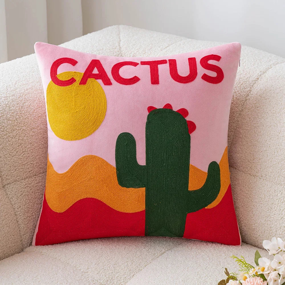 Sunny Market Fruit Embroidered Pillow Cover – 45 × 45 cm
