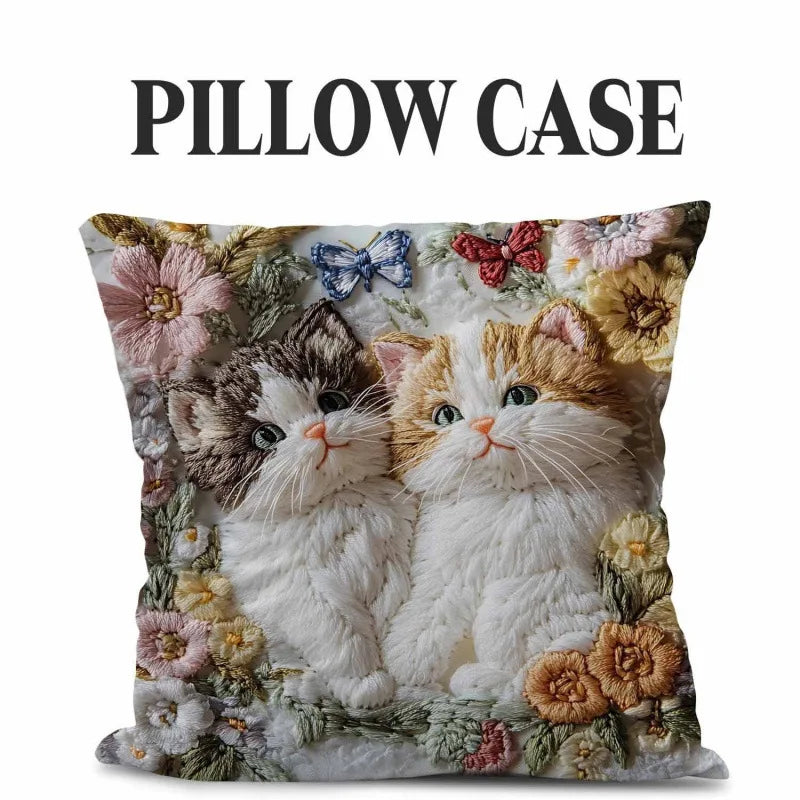 Storybook Animal Stitch-Effect Printed Pillow Cover