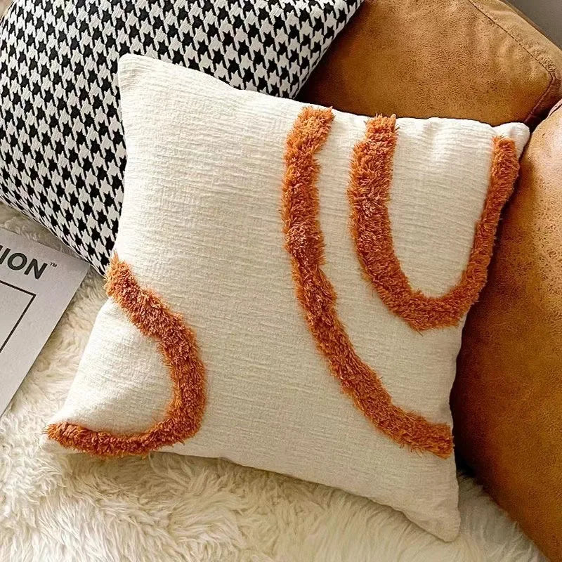 Woven Geometry Embroidered Pillow Cover – Boho Accent