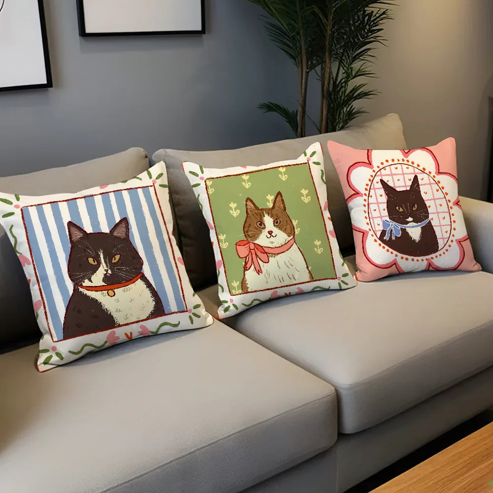 Portrait Cats & Bows Printed Pillow Cover