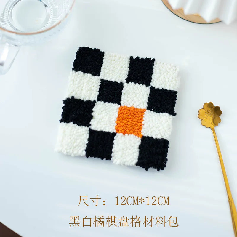 Three Dimensional Floral Punch Needle Coaster Craft Kit for Beginners Handmade Mug Rugs