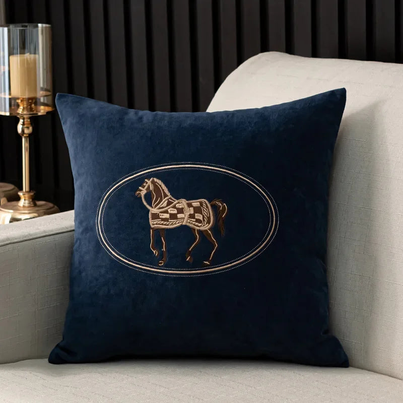 Heritage Equestrian Embroidered Cushion Cover – 18 × 18 in