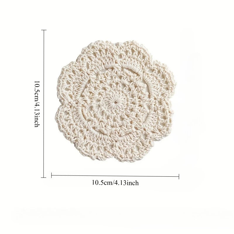 Vintage Floral Crochet Style Coaster Set of 5 for Coffee Tables Kitchen Decor and Housewarming Gifts
