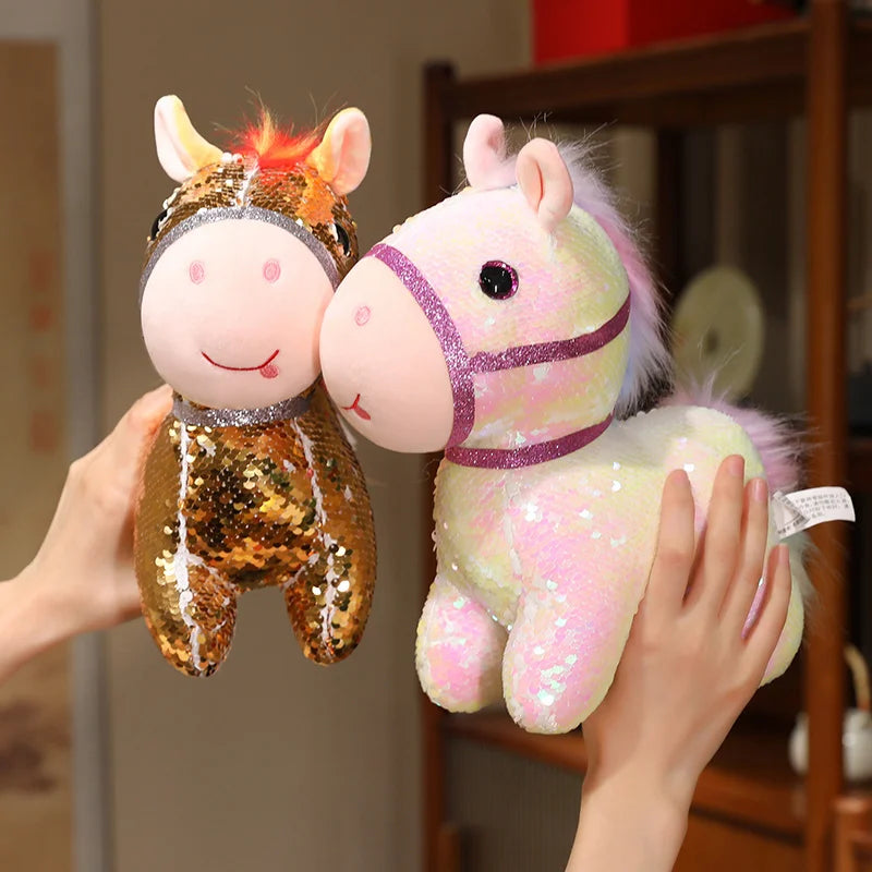 Sparkling Iridescent Glitter Horse Soft Plush Toy Calming Stress Relief Hug Pillow Cute Pendent Bag Home Decor Gift