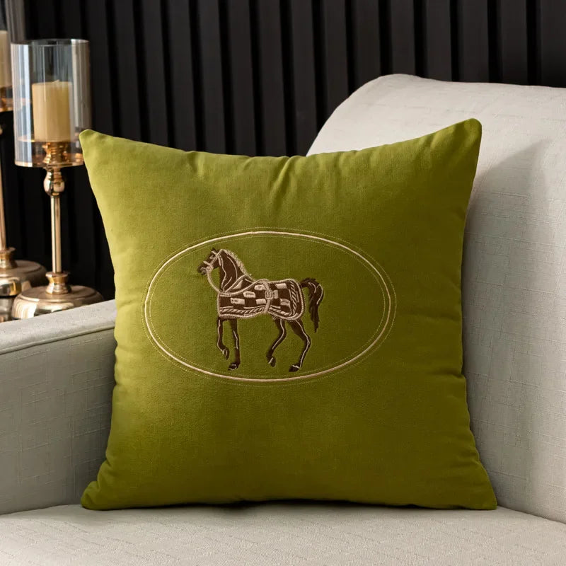 Heritage Equestrian Embroidered Cushion Cover – 18 × 18 in