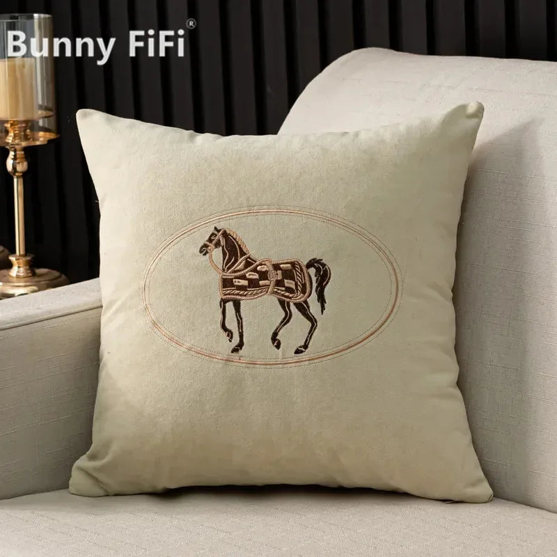Heritage Equestrian Embroidered Cushion Cover – 18 × 18 in