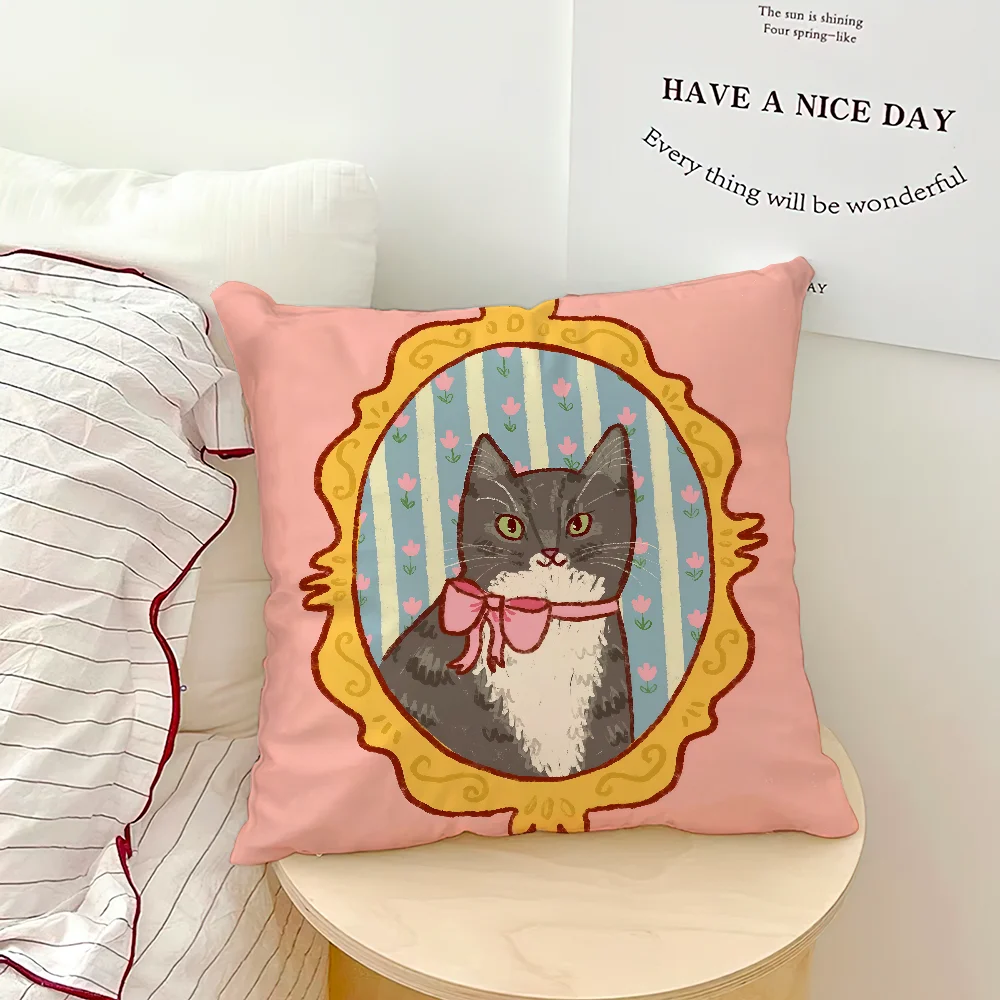 Portrait Cats & Bows Printed Pillow Cover