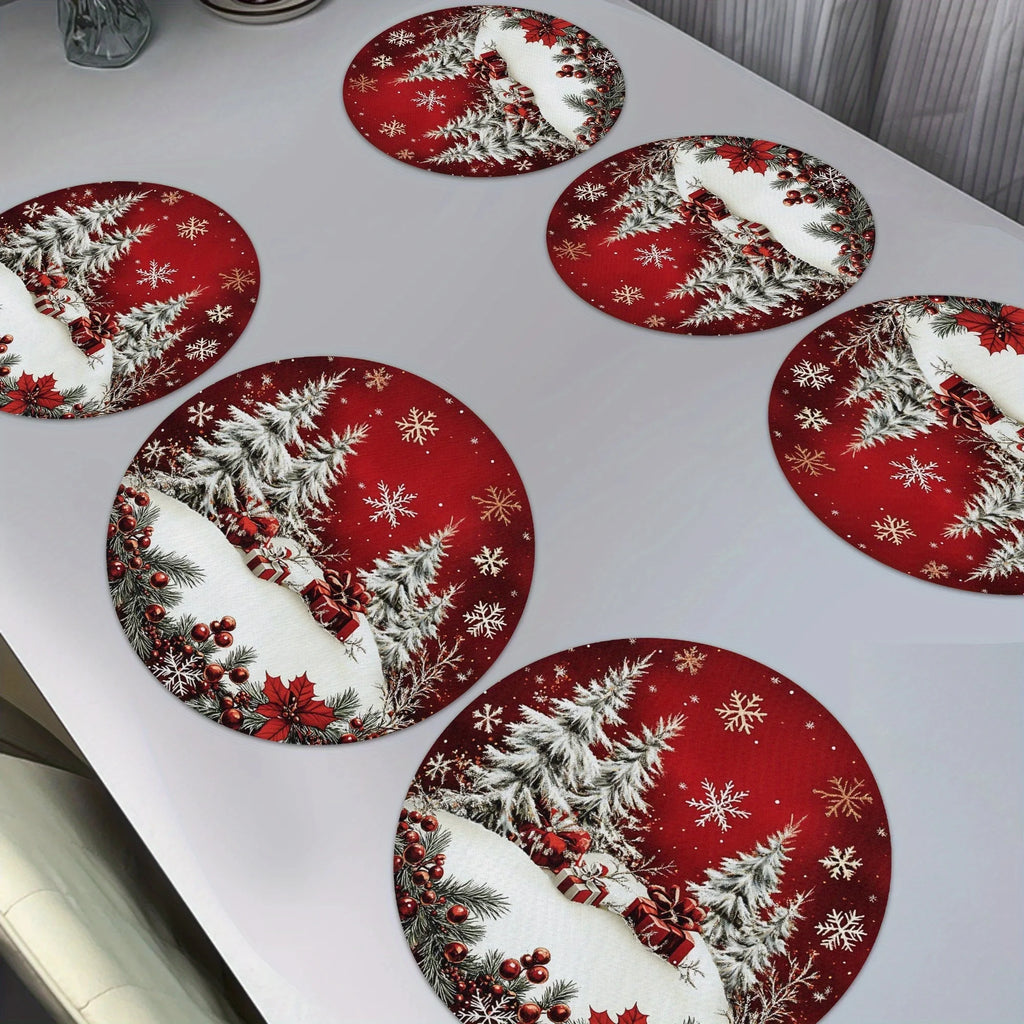 Winter Snowflake Round Placemats Set of 6, 38 cm Seasonal Table Mats for Cozy Christmas Dinners and Holiday Gatherings