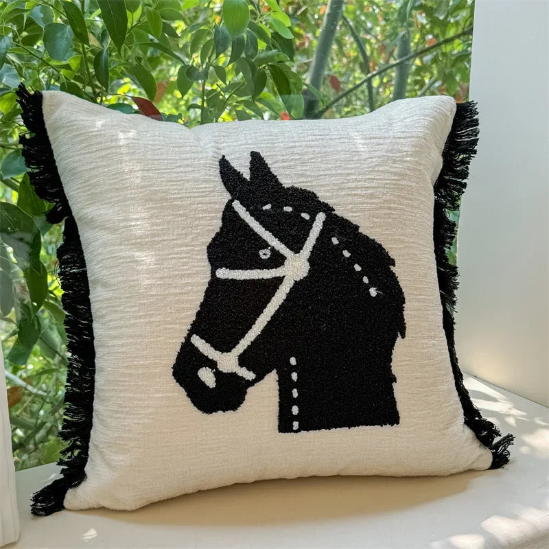 Monochrome Safari Embroidered Chenille Pillow Cover – 45 × 45 cm