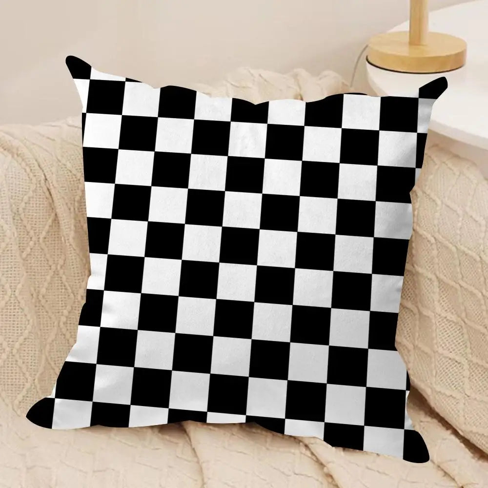 Checkerboard Plaid Cushion Cover Soft Plush Fabric Double-Sided Printed Sofa Cushion Cover for All Seasons Home Decor Gift